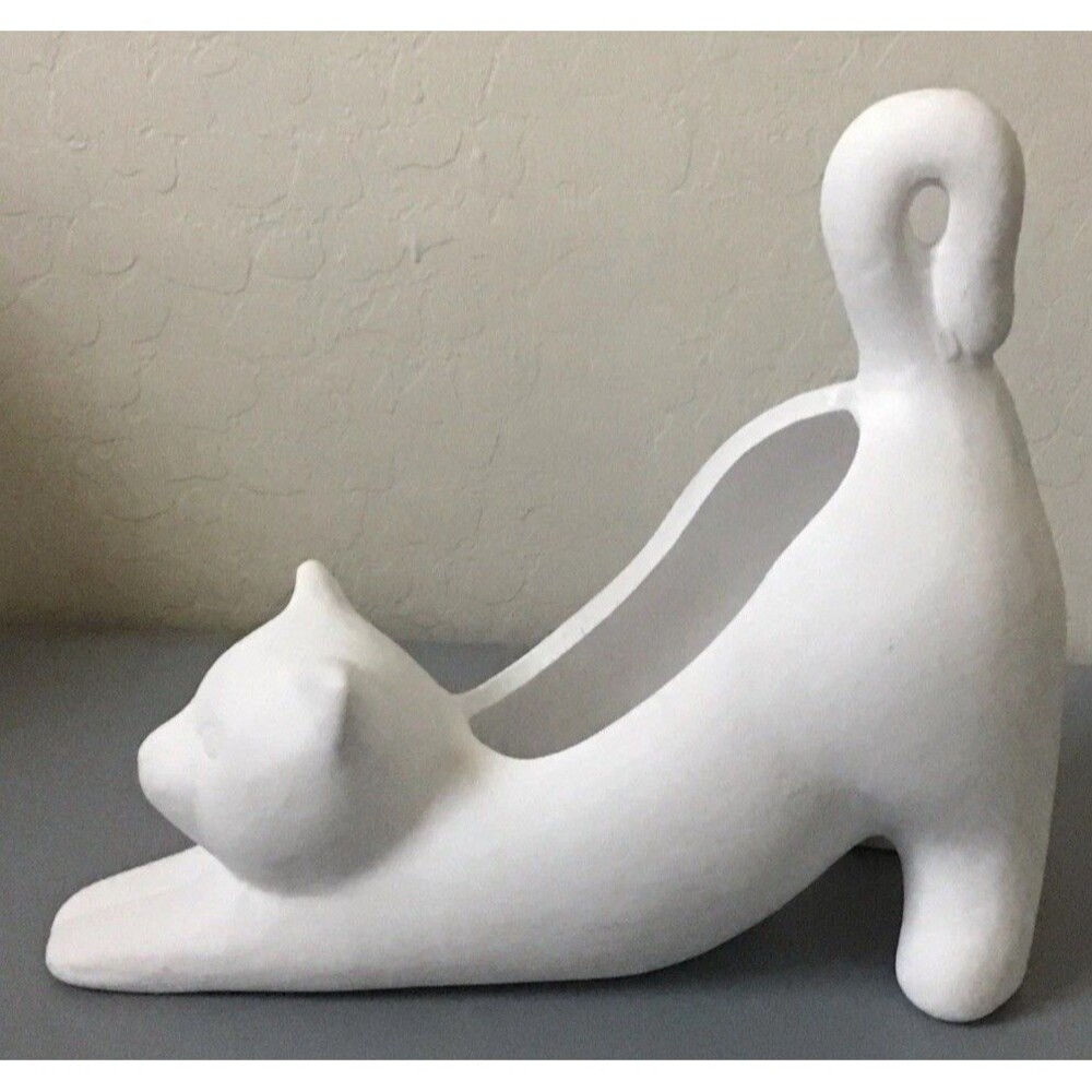 Stretching Cat Planter for Succulents & Small Plants White Ceramic Cat Figurine